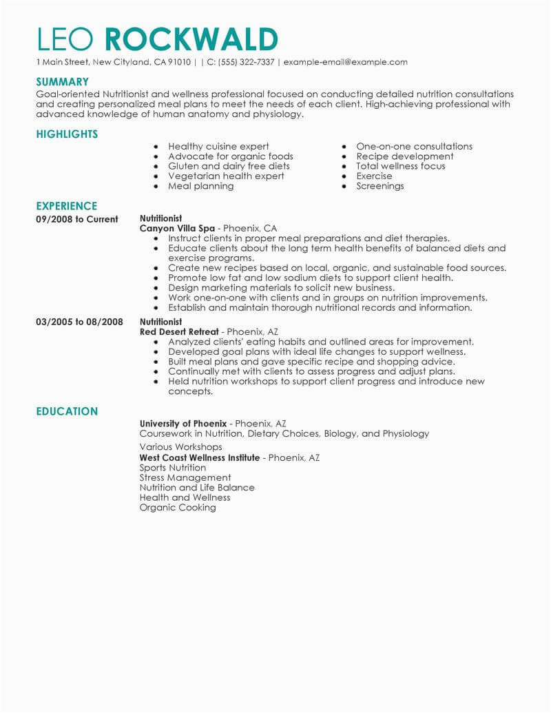 Food Science and Nutrition Resume Sample Best Nutritionist Resume Example From Professional Resume