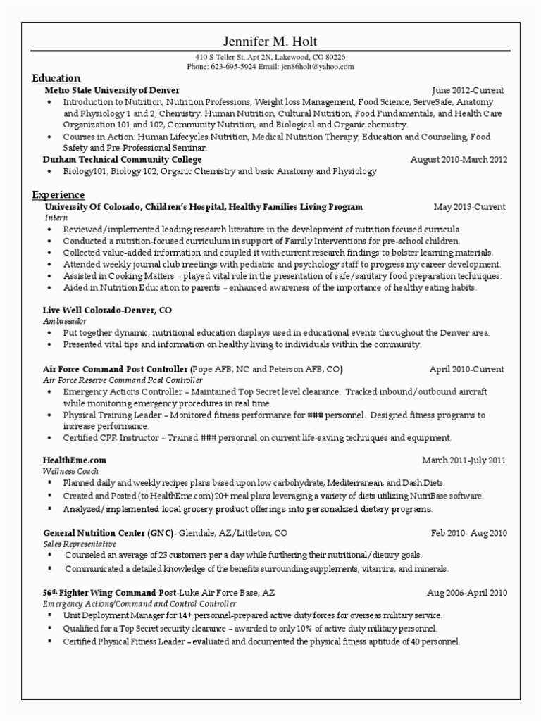 Food Science and Nutrition Resume Sample Nutrition assistant Resume Nutrition