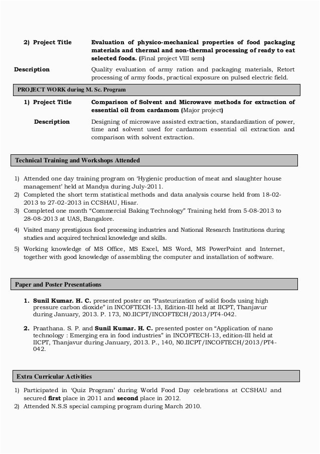 Food Science and Technology Resume Sample Food Science Resume Examples Dissertationsinternational