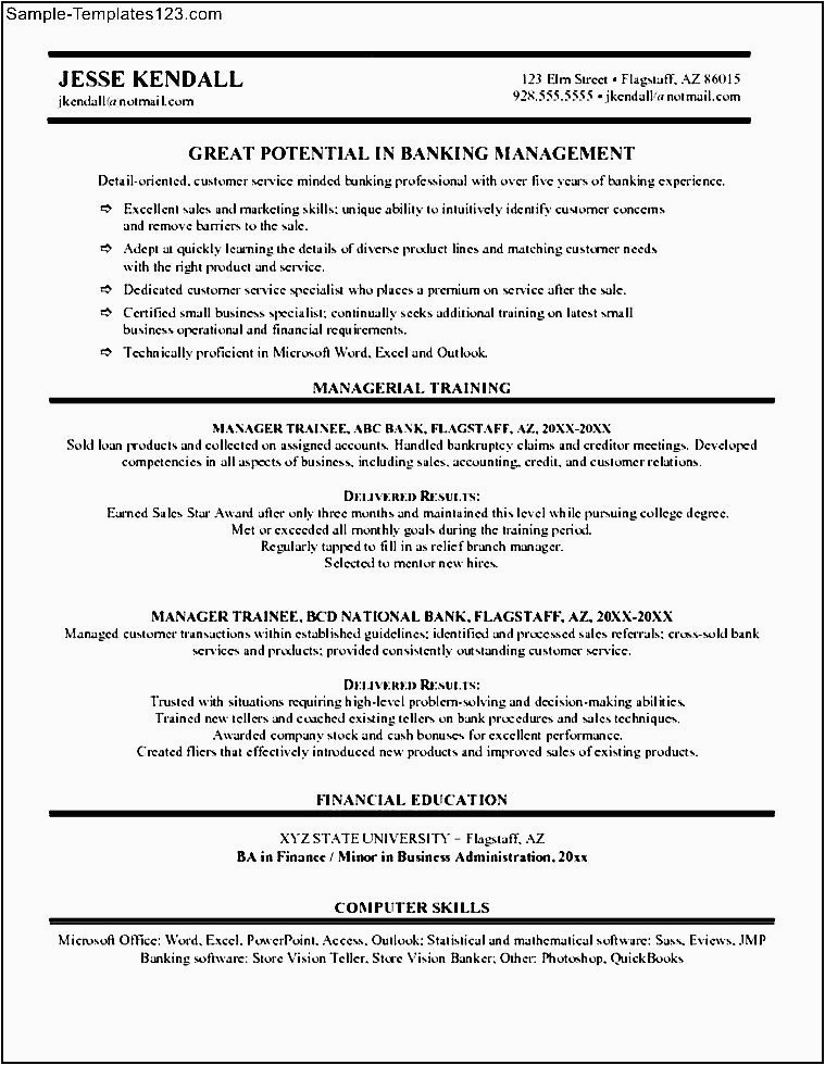 Free Resume Sample for Banking Jobs Bank Manager Resume Sample Templates