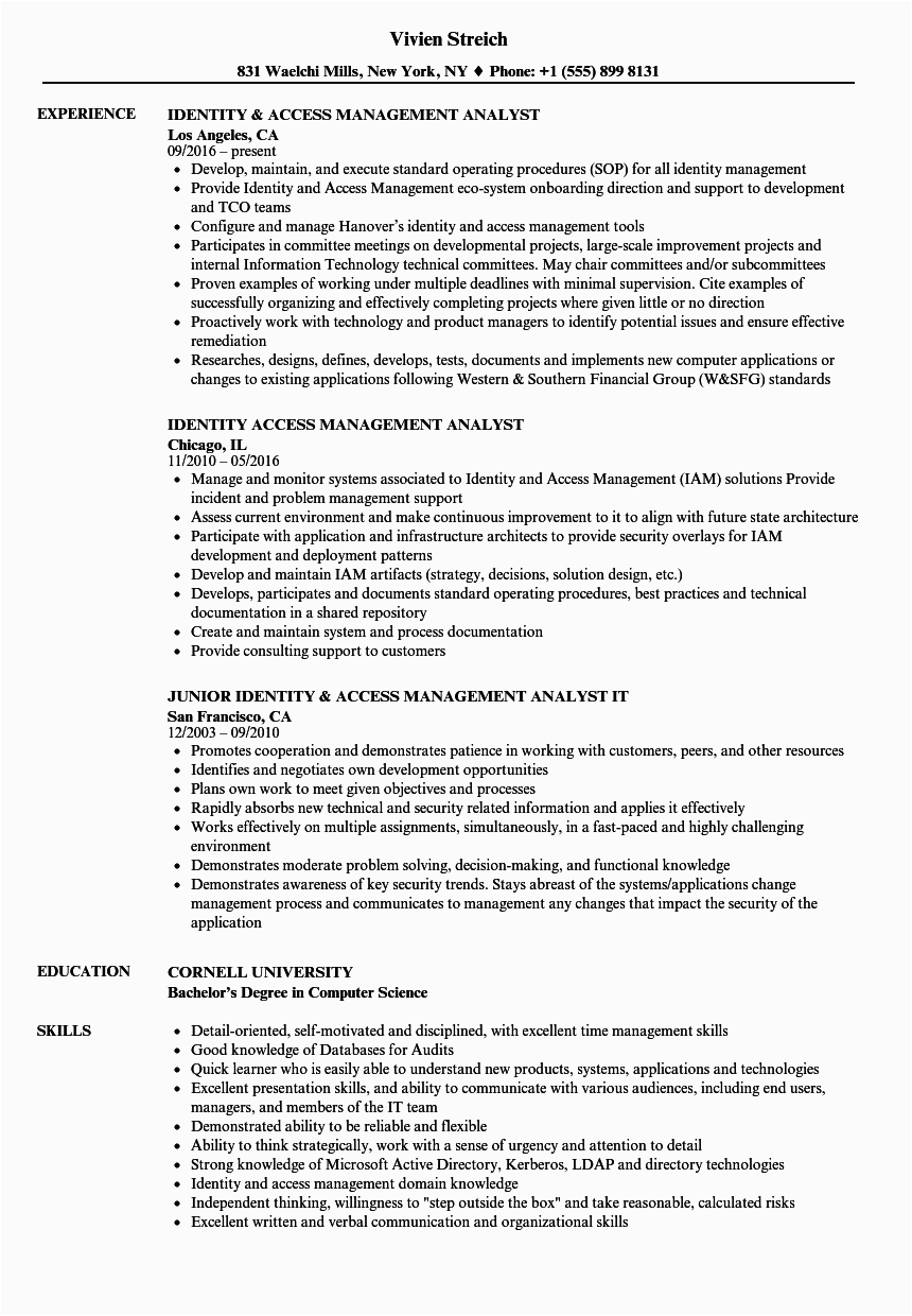 Identity and Access Management Sample Resume Identity & Access Management Analyst Resume Samples