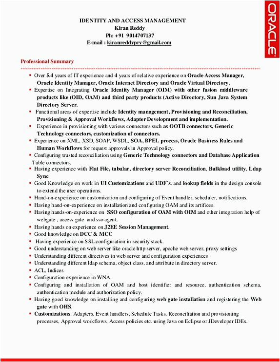 Identity and Access Management Sample Resume Identity and Access Management Resume