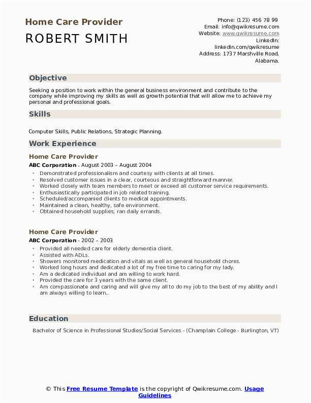 In Home Care Provider Resume Sample Home Care Provider Resume Samples