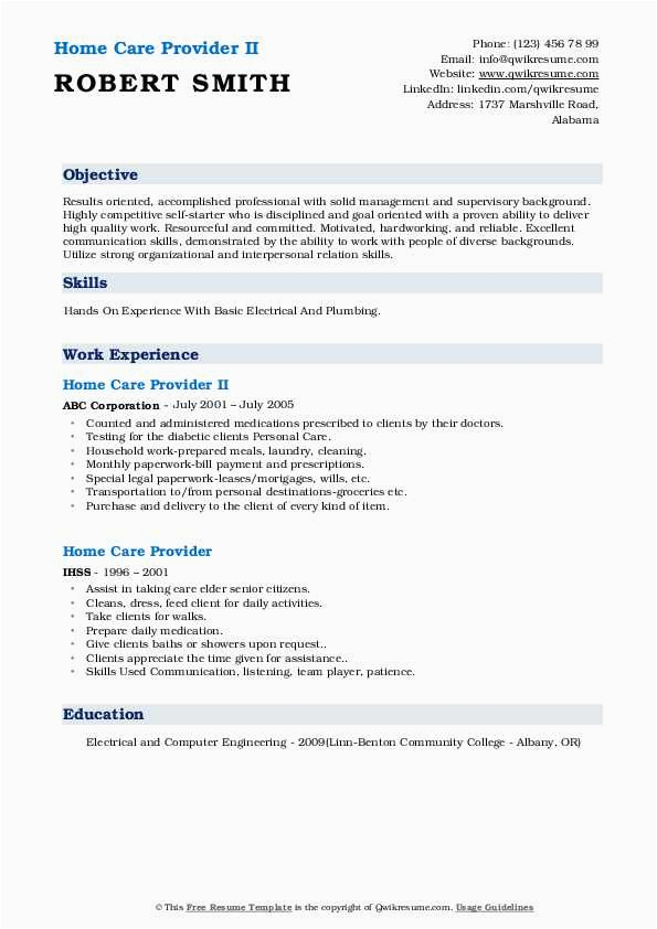 In Home Care Provider Resume Sample Home Care Provider Resume Samples