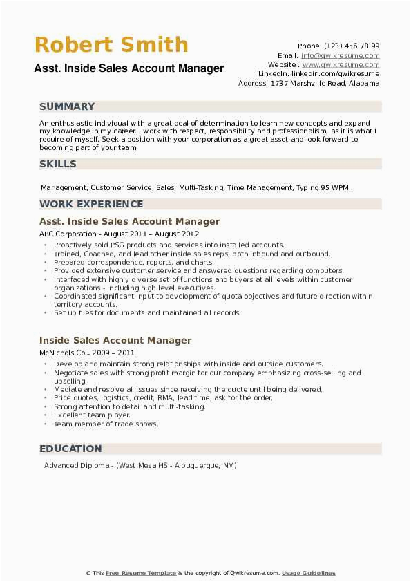 Inside Sales Account Manager Resume Sample Inside Sales Account Manager Resume Samples