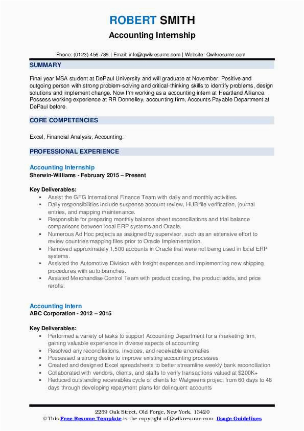 Internship Sample Resume for Accounting Students Accounting Graduate Resume Resume Sample