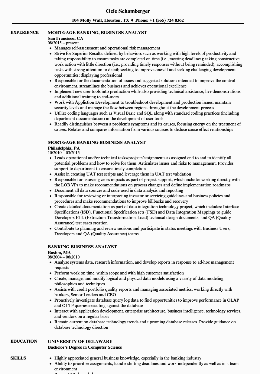 Investment Banking Business Analyst Sample Resume Investment Banking Domain Knowledge for Business Analyst