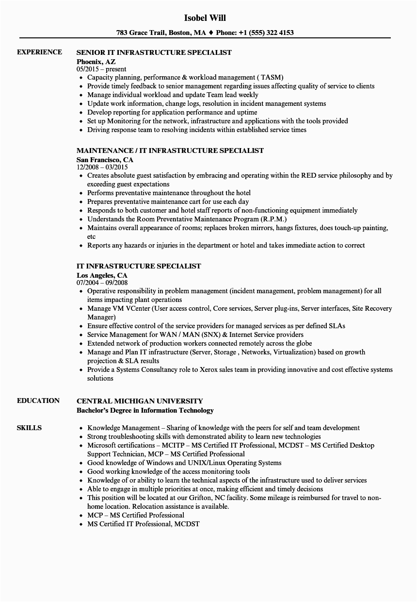 It Infrastructure Project Manager Resume Samples It Infrastructure Specialist Resume Samples