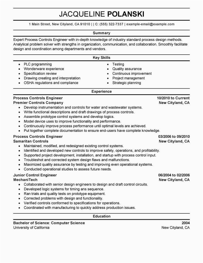 Production Planning and Control Engineer Resume Samples Best Process Controls Engineer Resume Example From