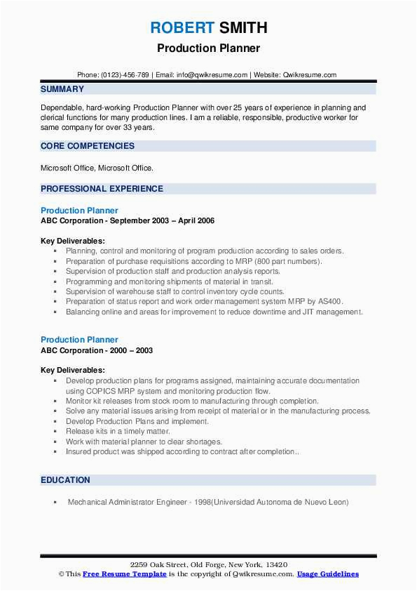 Production Planning and Control Engineer Resume Samples Production Planner Resume Samples