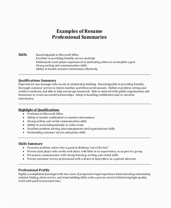 Professional Summary Resume Sample for It Free 8 Resume Summary Samples In Pdf
