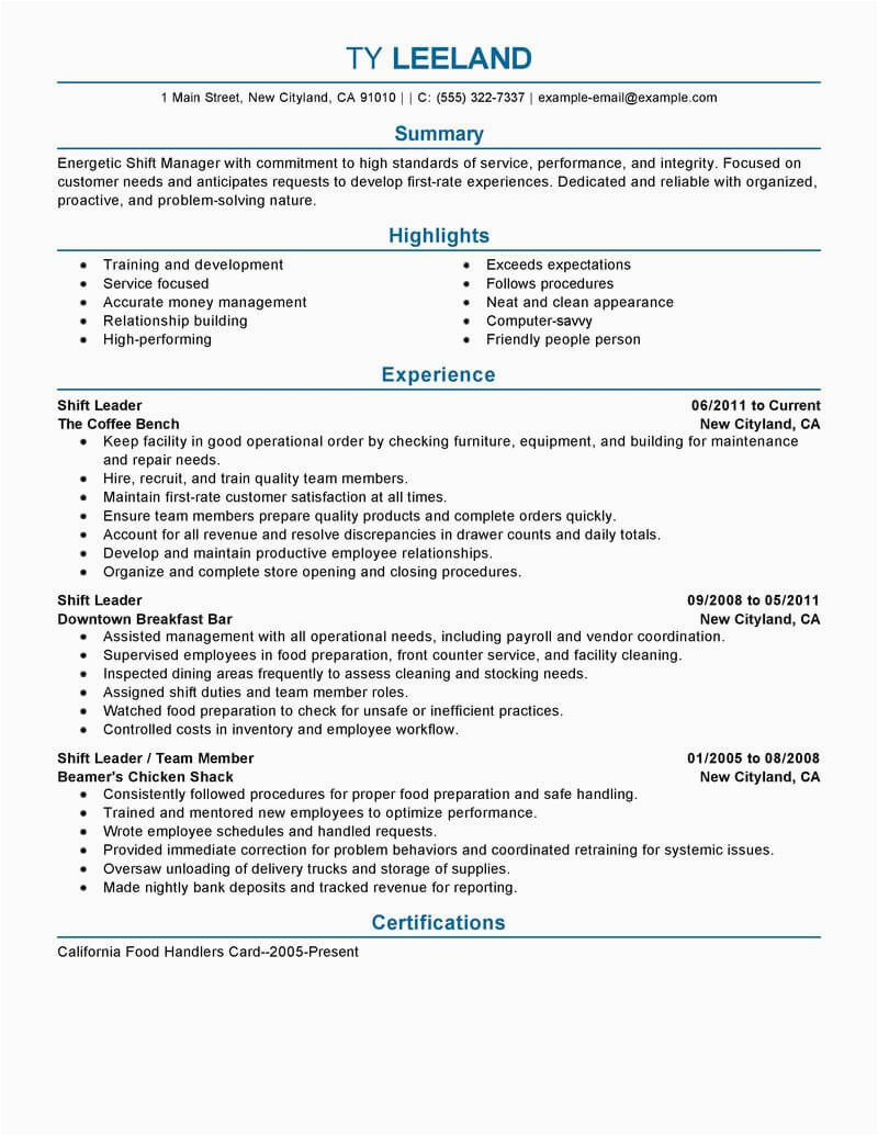 Professional Summary Resume Sample for Manager Best Hourly Shift Manager Resume Example From Professional