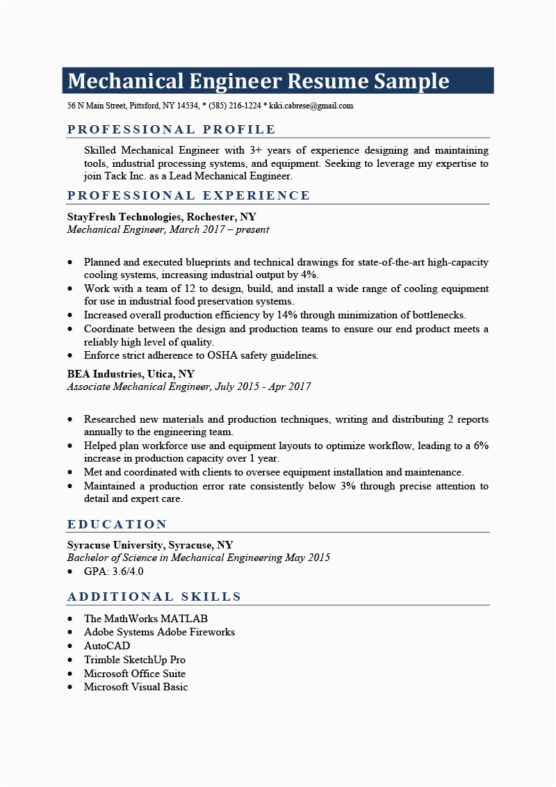 Professional Summary Resume Sample for Mechanical Engineer Mechanical Engineer Resume Sample & Writing Tips