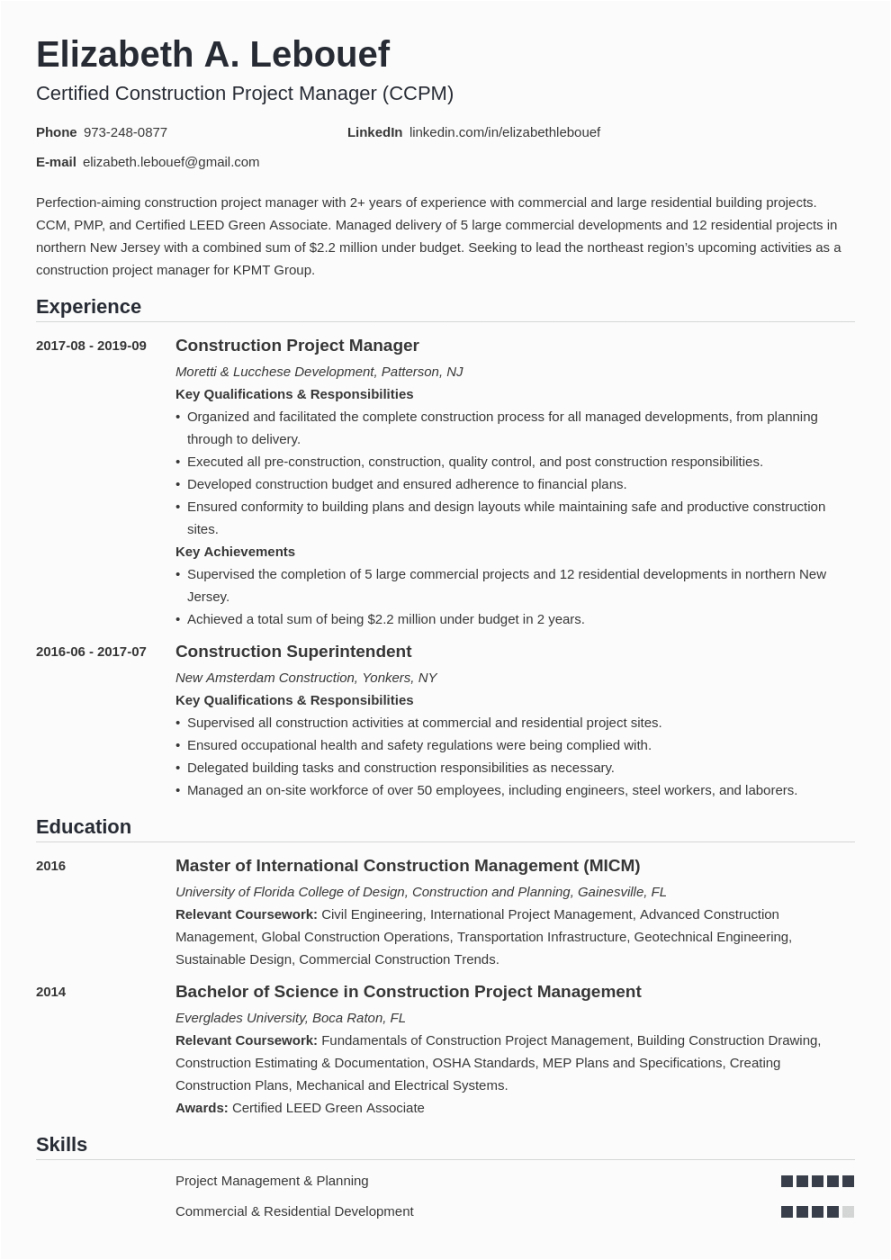 Project Manager Job Description Sample Resume Construction Project Manager Resume Sample & Guide