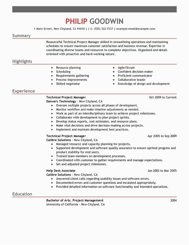 Project Manager Job Description Sample Resume Technical Project Manager Resume Examples – Free to Try