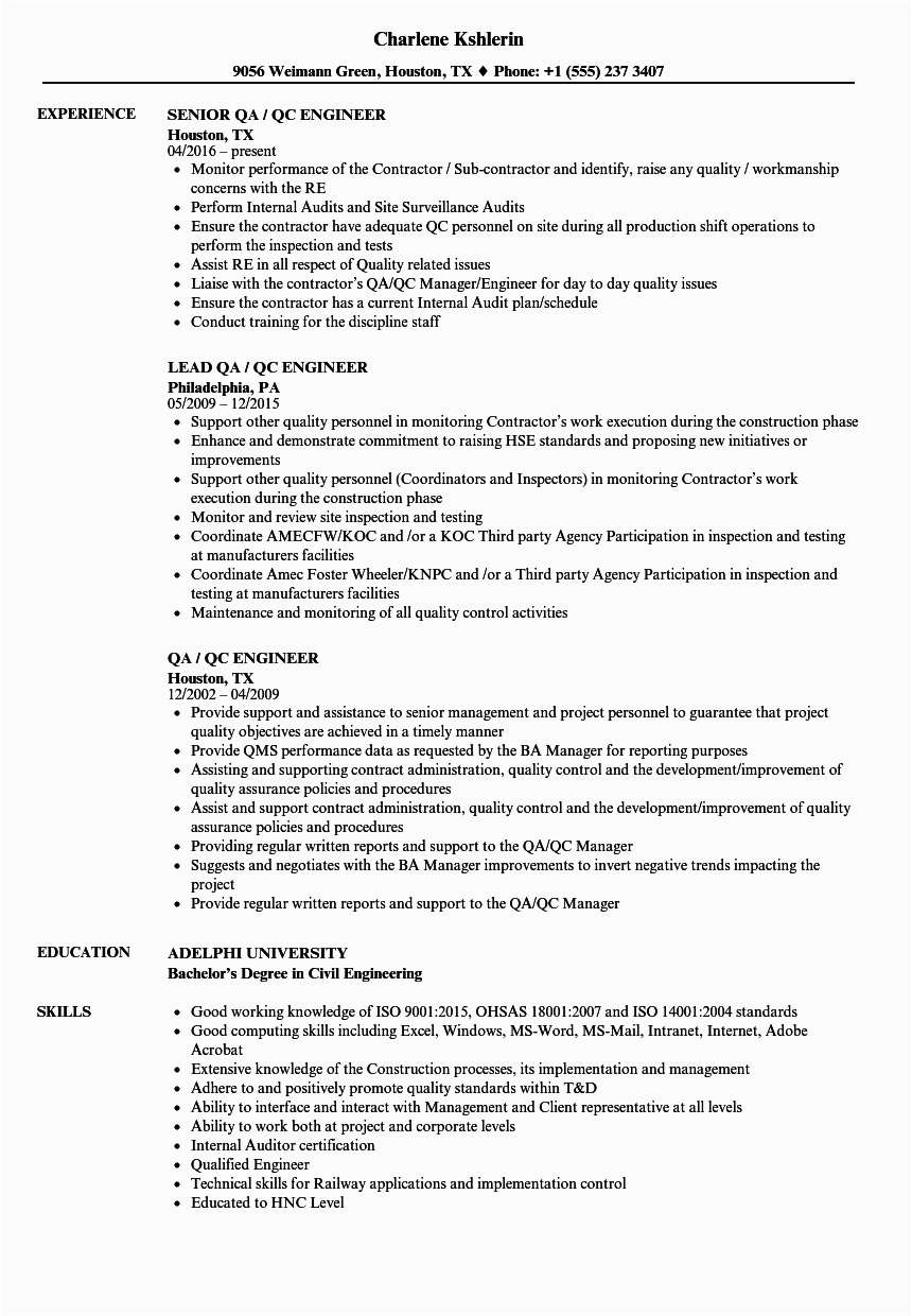 Qa Qc Electrical Engineer Resume Sample Electrical Qa Qc Engineer Resume Best Resume Examples