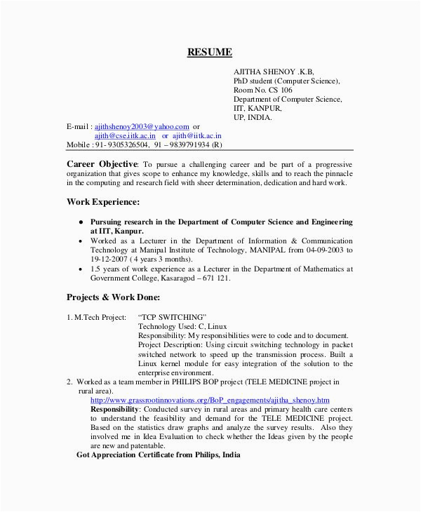 Resume Sample for Freshers Computer Science Engineers Resume Headline for software Engineer Fresher Best