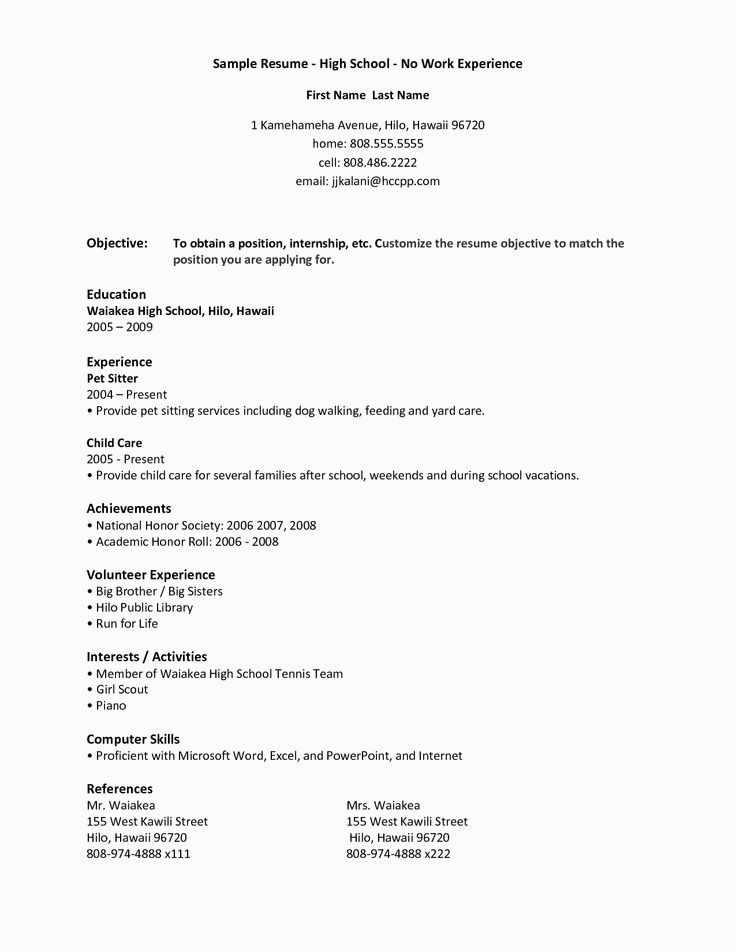 Resume Sample for High School Graduate with No Work Experience High School Student Resume with No Work Experience – Task