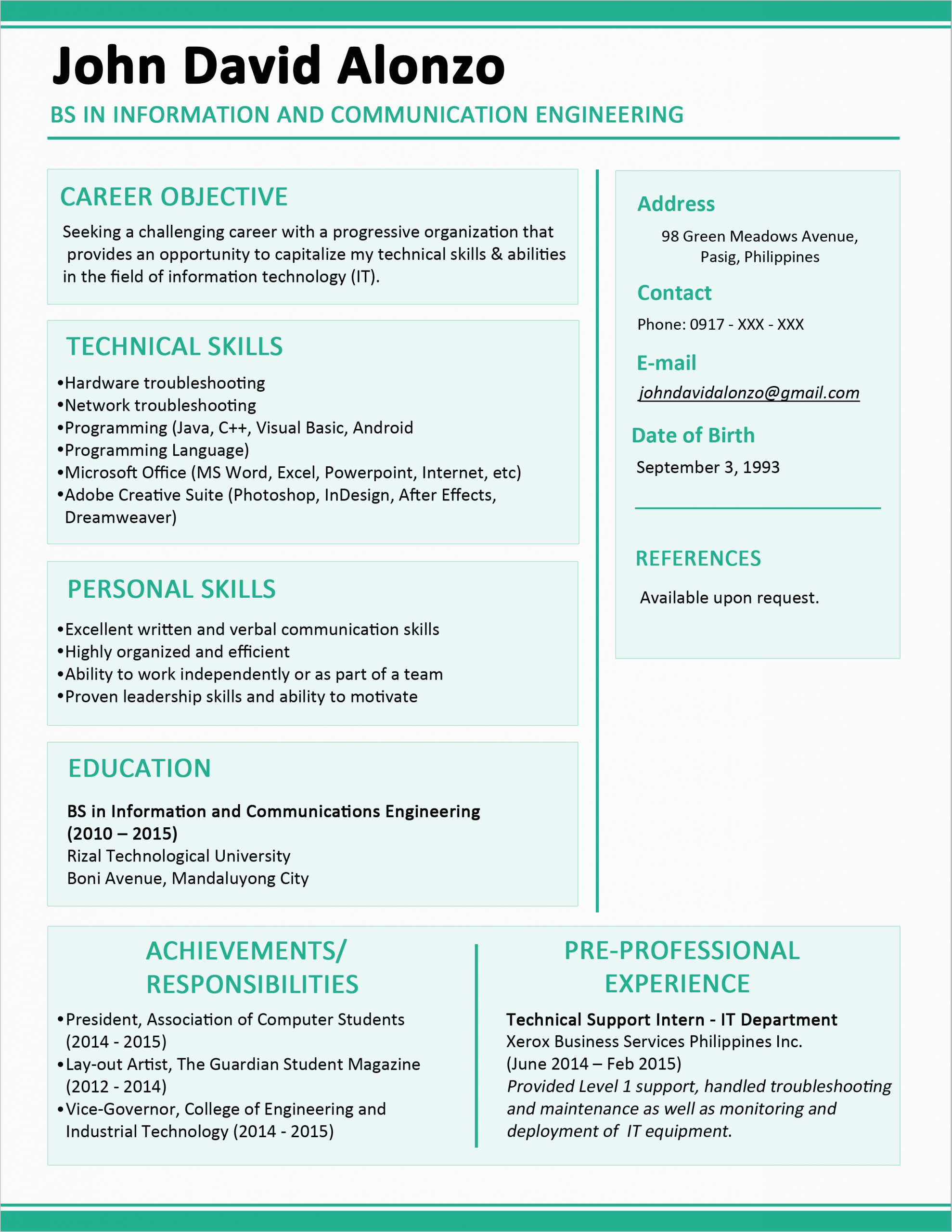 Resume Sample for It Fresh Graduate 30 Simple and Basic Resume Templates for All Jobseekers