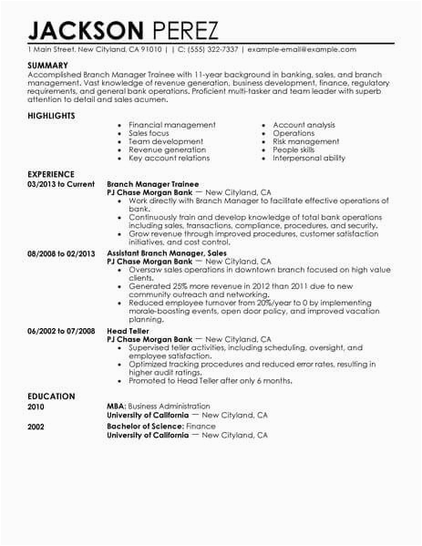 Resume Sample for Management Trainee Position Best Branch Manager Trainee Resume Example From