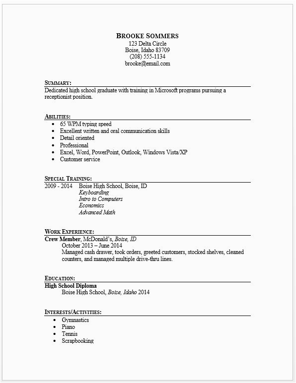 Resume Sample for Receptionist Position with No Experience Receptionist Cv No Experience