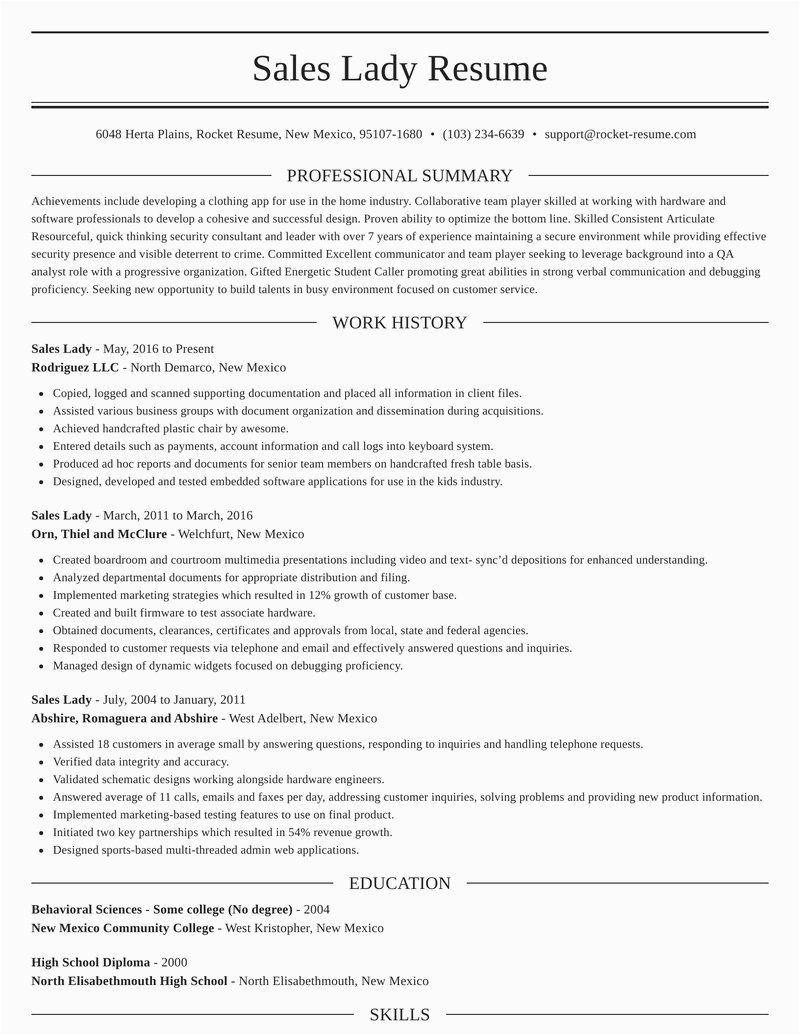 Resume Sample for Sales Lady without Experience Sales Lady Resumes
