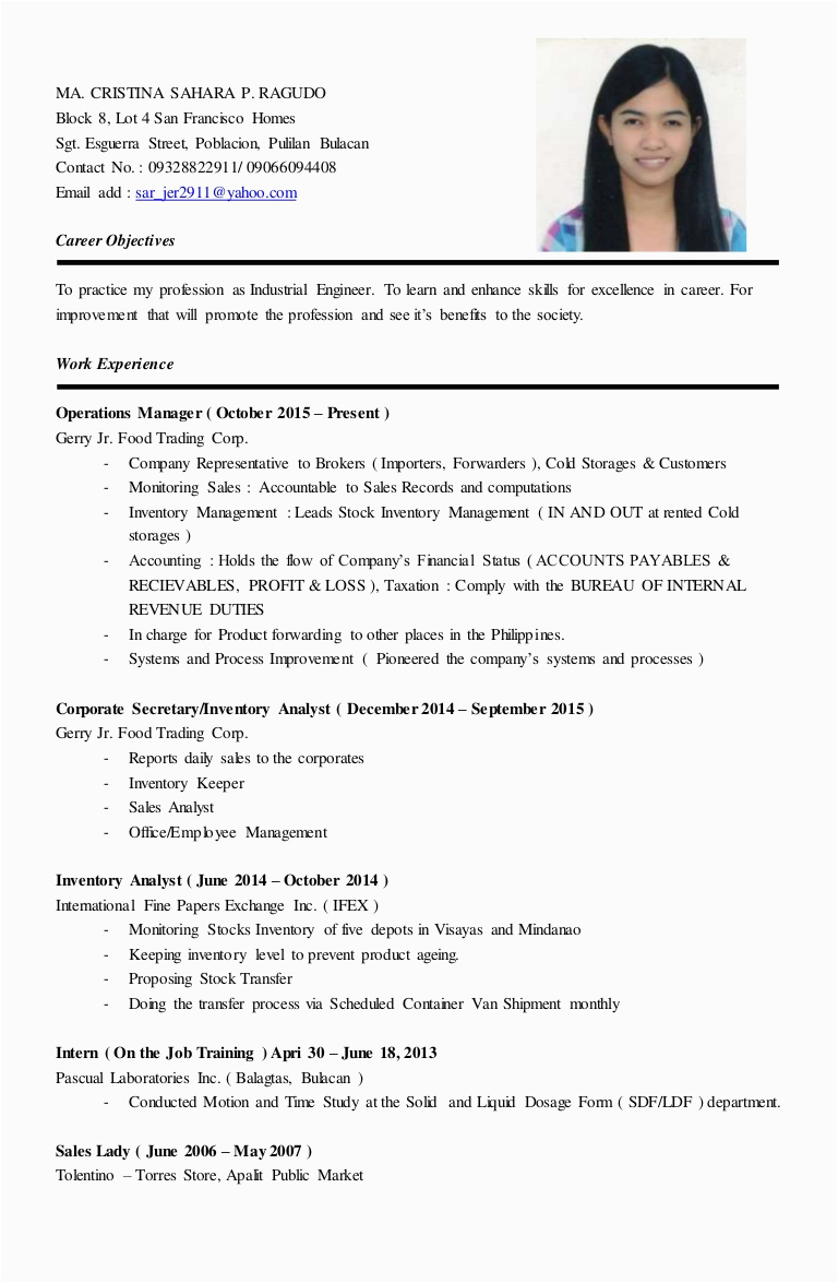 Resume Sample for Sales Lady without Experience Sample Resume for Sales Lady Position
