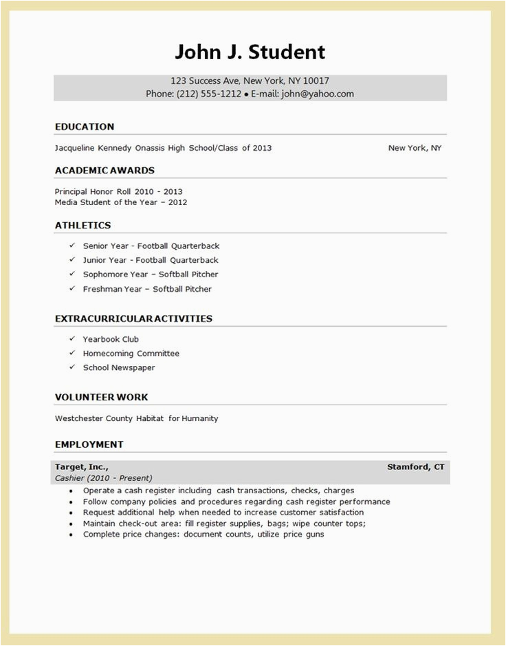 Resume Sample for Senior High School Students High School Senior Resume for College Application Google