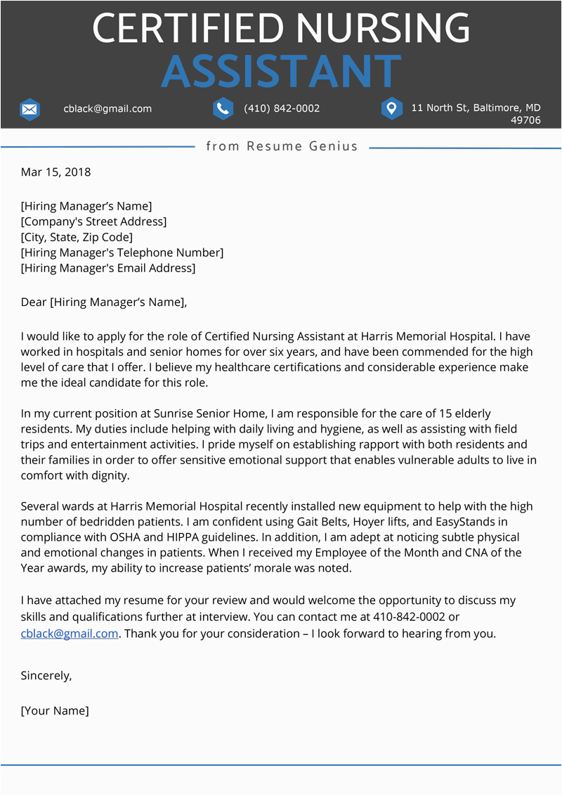 Sample Cover Letter for Cna Resume Certified Nursing assistant Cna Cover Letter