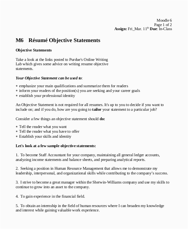 Sample Of A Resume Objective Statement Free 7 Sample Resume Objective Examples In Pdf