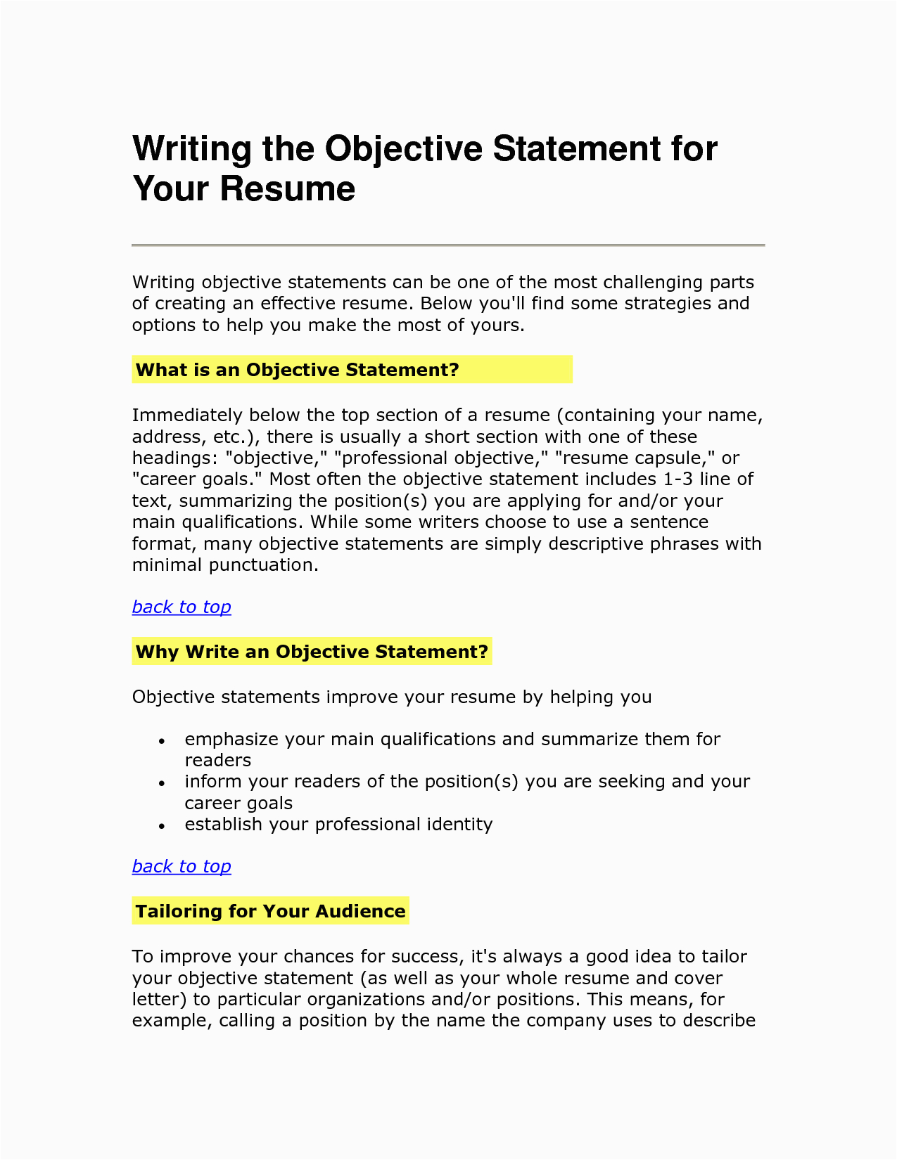 Sample Of A Resume Objective Statement Resume Objective Statement