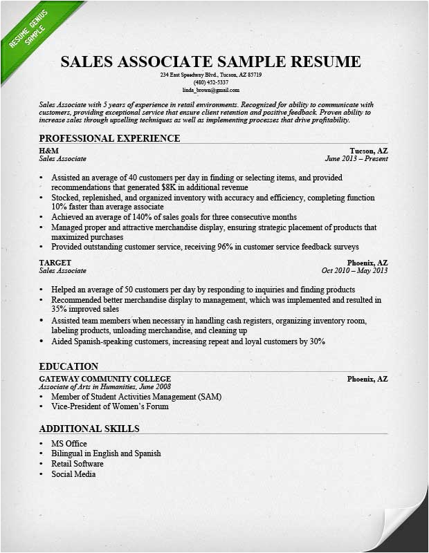 Sample Of A Sales associate Resume Retail Sales associate Resume Sample & Writing Guide