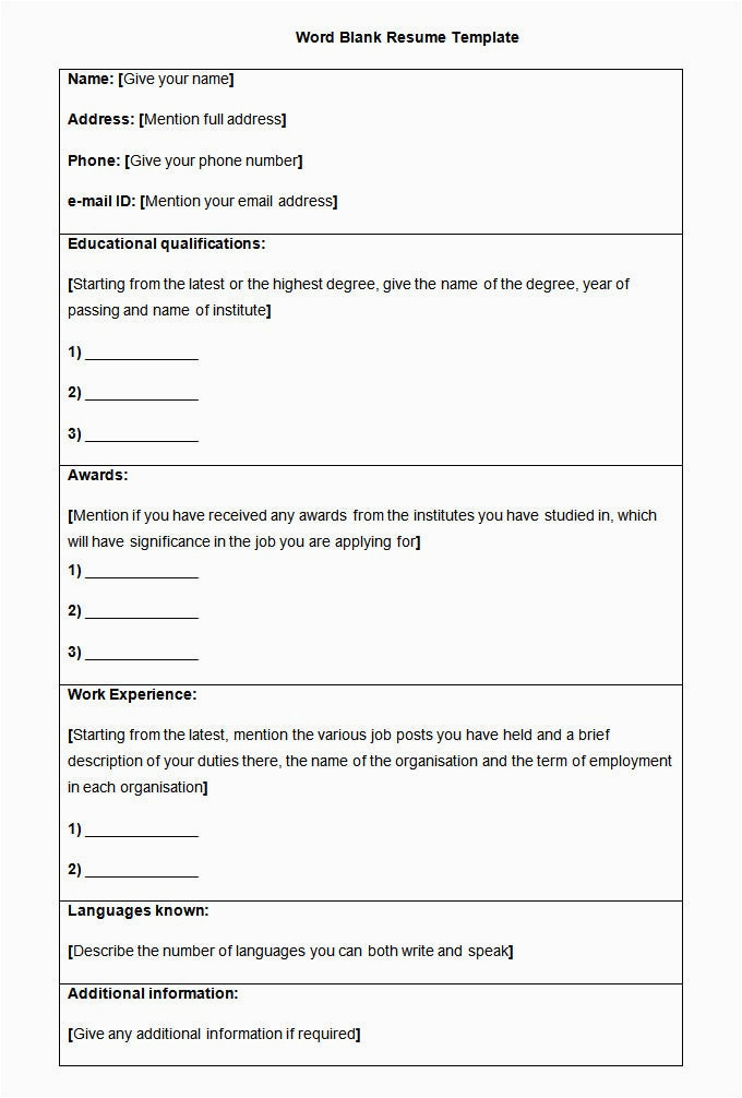 Sample Of Blank Resume for Job Application 46 Blank Resume Templates Doc Pdf