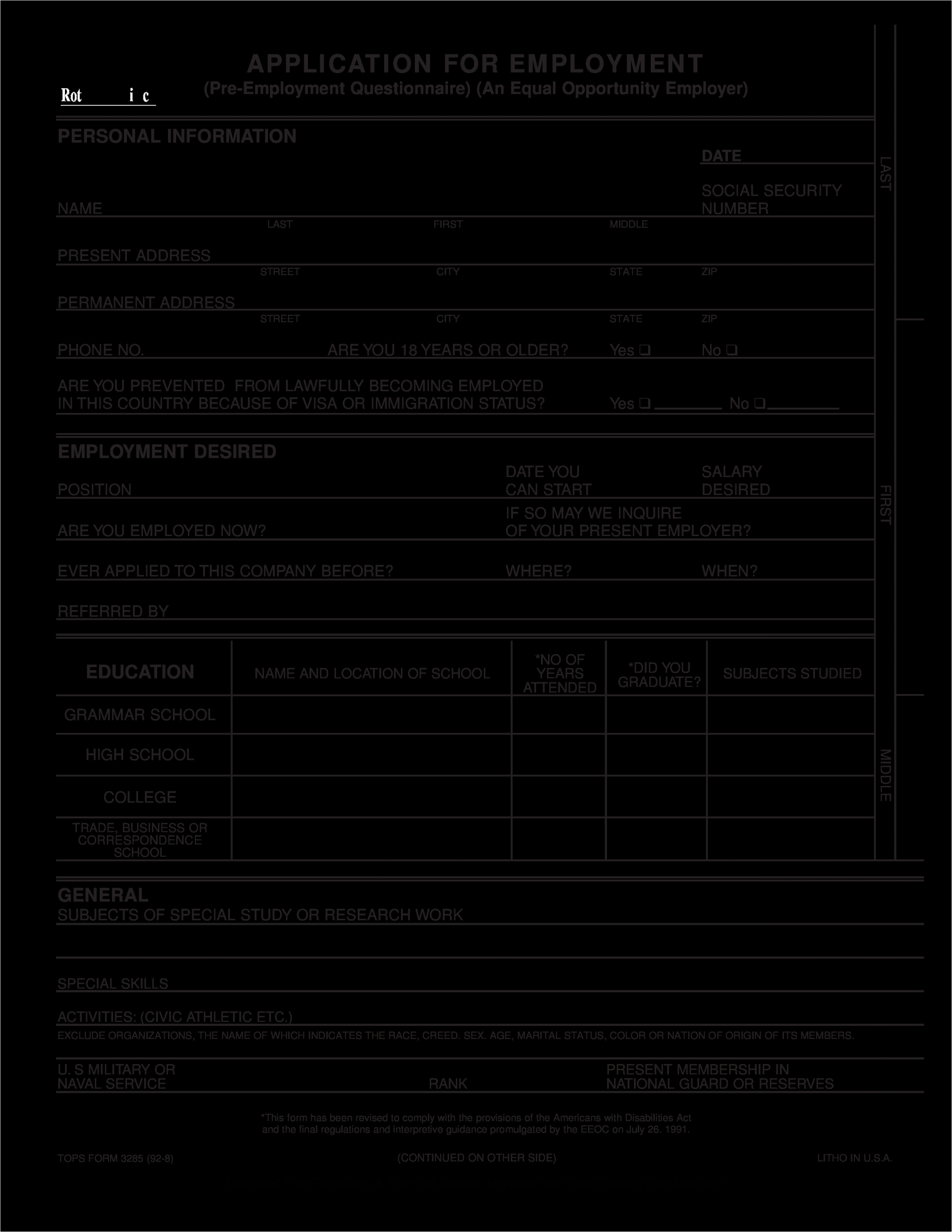 Sample Of Blank Resume for Job Application Blank Employment Application form Sample