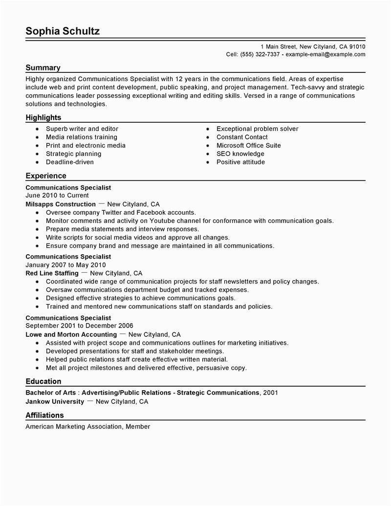 Sample Of Communication Skills In Resume Best Munications Specialist Resume Example