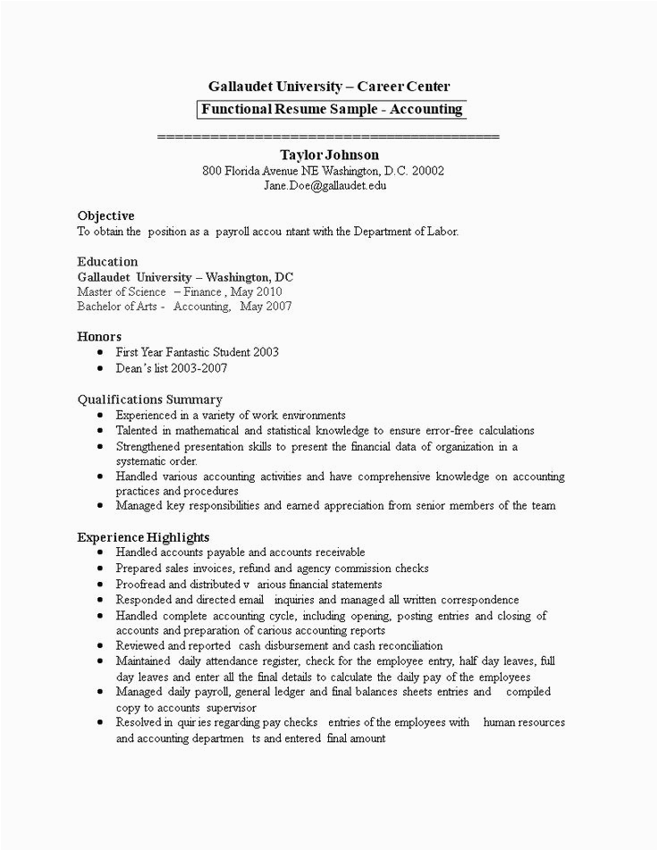Sample Of Functional Resume for Accountant Functional Accounting Resume How to Create A Functional