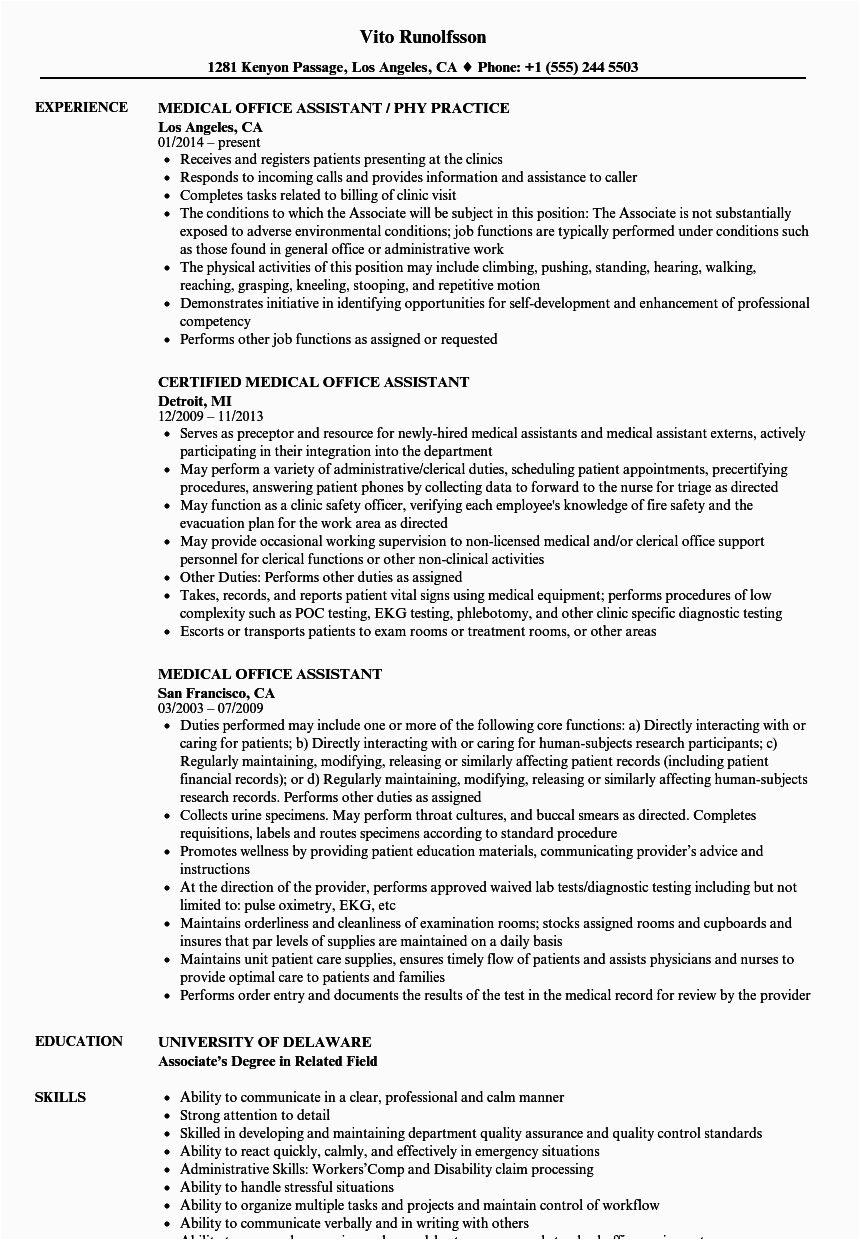 Sample Of Medical Office assistant Resume Medical Fice assistant Resume Samples