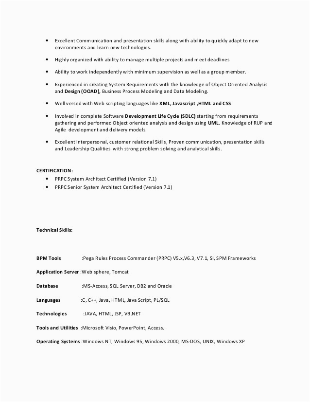 Sample Pega Developer Resume Filetype Doc Pega Cssa Sample Resume