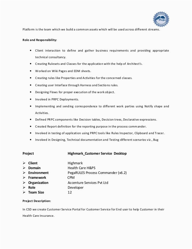 Sample Pega Developer Resume Filetype Doc Pega Sample Resume