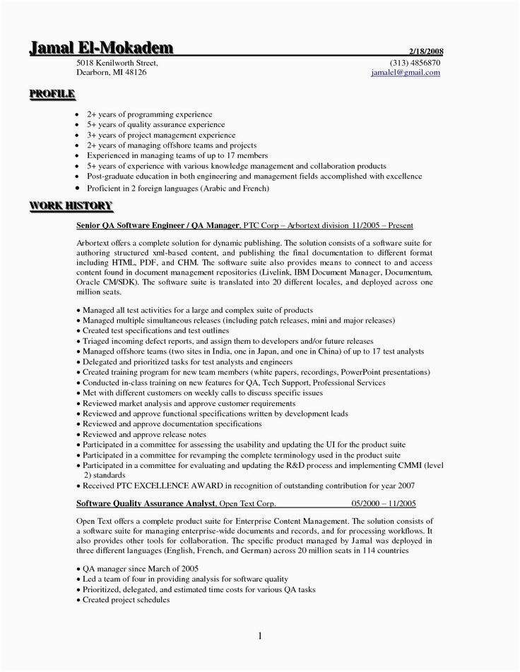 Sample Resume for 1.5 Years Experience 5 Years Testing Experience Resume format