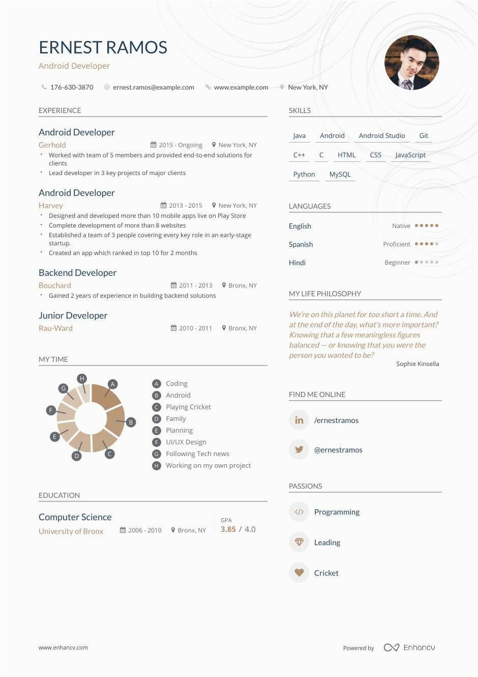 Sample Resume for 1 Year Experienced android Developer top android Developer Resume Examples & Samples for 2020