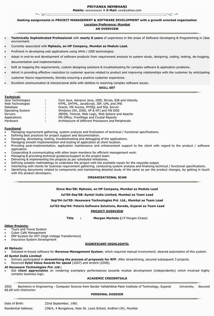 Sample Resume for 1 Year Experienced Java Developer √ 20 Java Developer Resume 5 Years Experience In 2020