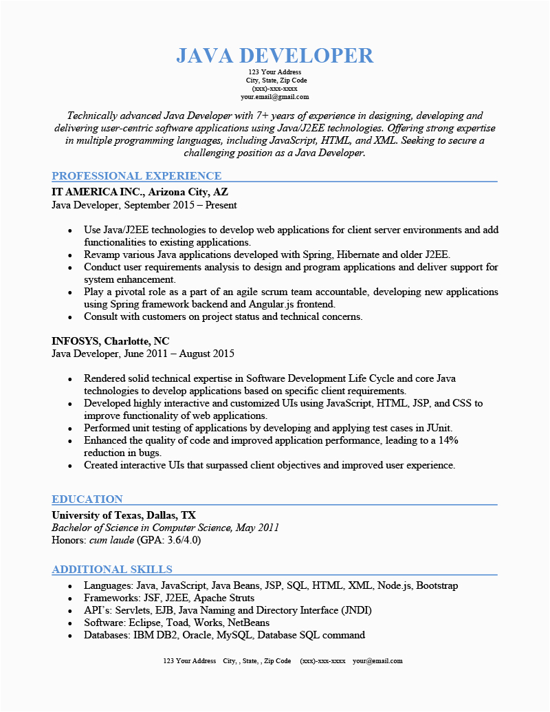 Sample Resume for 1 Year Experienced Java Developer Java Developer Resume Sample & Writing Tips