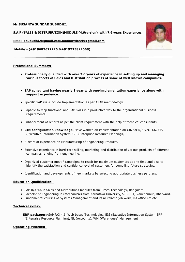 Sample Resume for 1 Year Experienced software Developer Resume Example 1 Year Experience Resume Templates