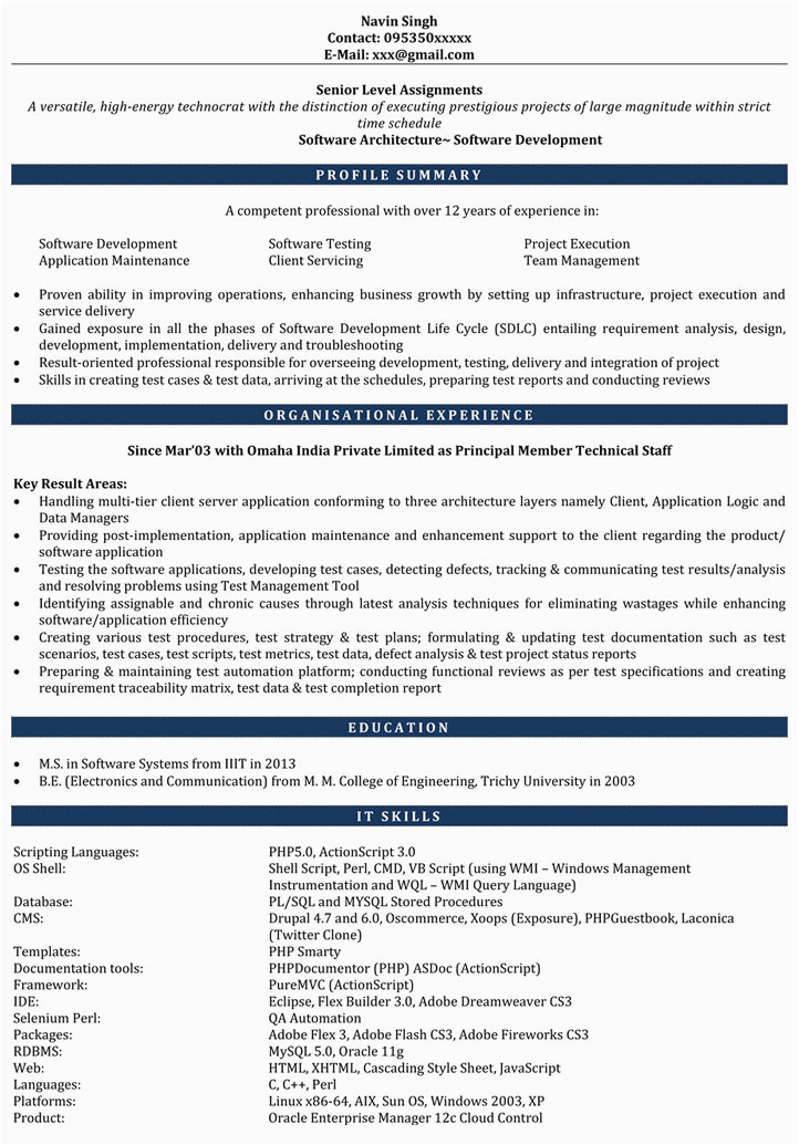 Sample Resume for 1 Year Experienced software Developer Resume Templates for 1 Year Experienced Resume Templates