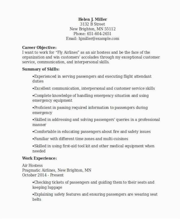 Sample Resume for Air Hostess Fresher Pdf 6 Hostess Resume Templates Pdf Doc