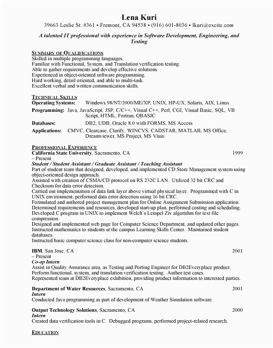 Sample Resume for An Entry Level Computer Programmer Entry Level Programmer