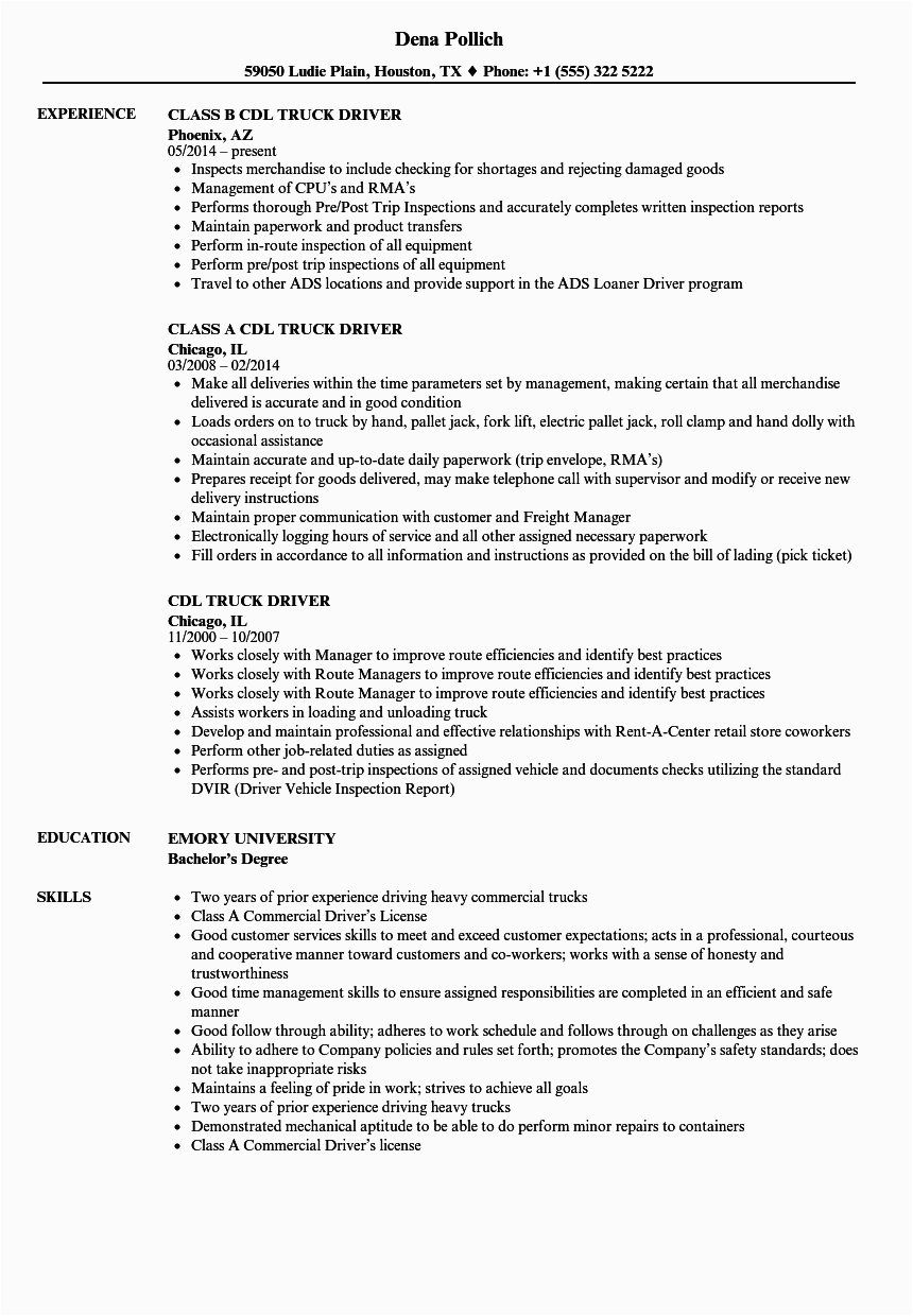 Sample Resume for Cdl Class A Driver Cdl Truck Driver Resume Samples