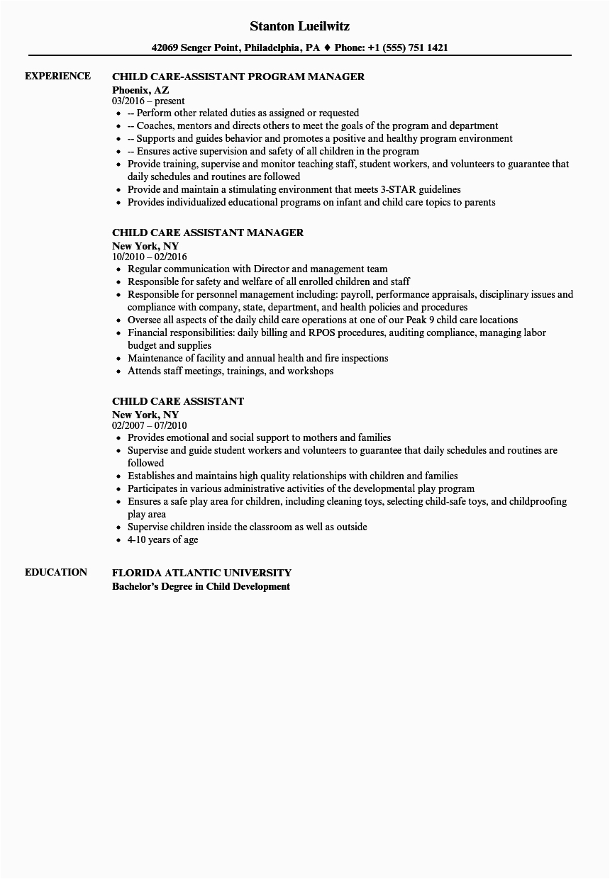 Sample Resume for Child Care assistant with No Experience Child Care assistant Resume Samples