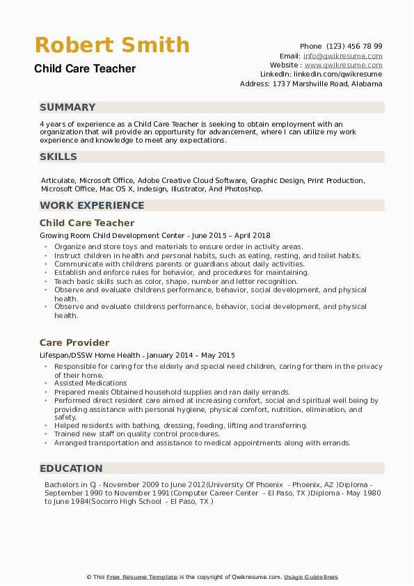 Sample Resume for Child Care assistant with No Experience Child Care Resume Sample No Experience Resume Sample